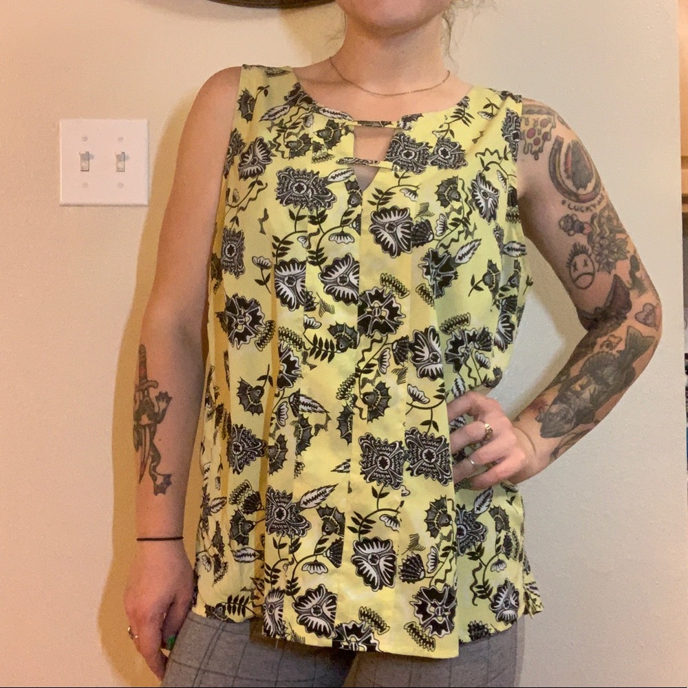 Yellow Floral Sleeveless Top